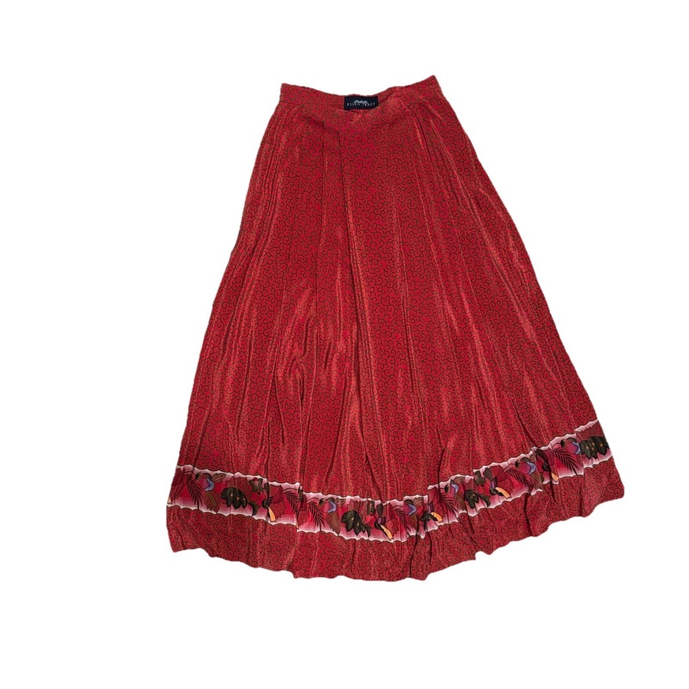 Ellen Tracy Skirt Womens 8 Floral Silk A Line Midi Boho Vintage Inspired Pleated